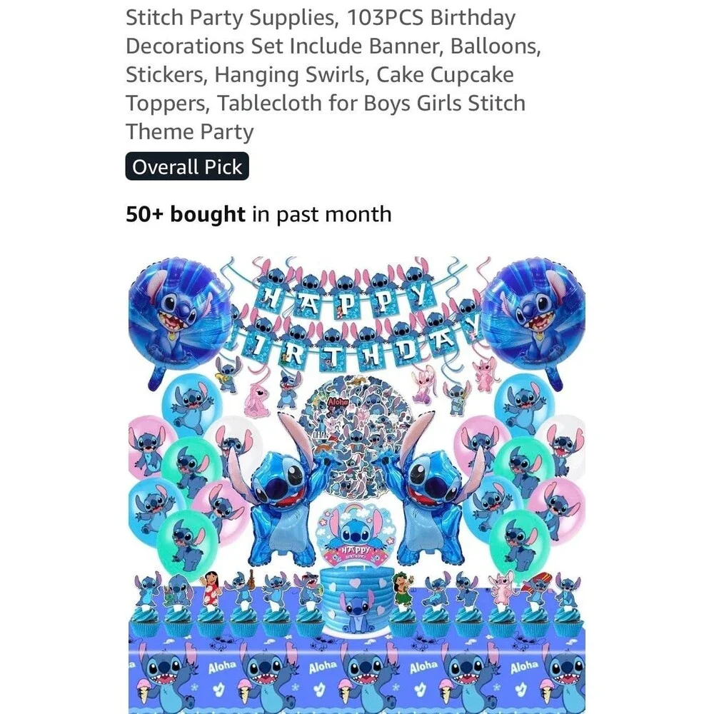 Disney Lilo & Stitch 103-Piece Birthday Party Supplies Decoration Set